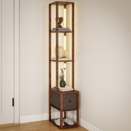 HOMCOM Single Drawer 4 Shelf Rustic Brown LED Floor Lamp - Size: 32 x 21 x 51.5cm - Wilko - thumbnail 3