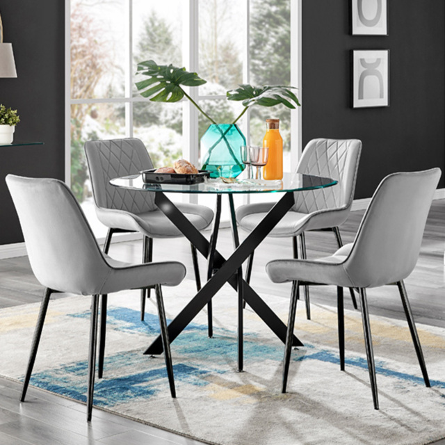 Furniturebox Arona Cesano 4 Seater Round Dining Set Grey and Black - Wilko - image 1
