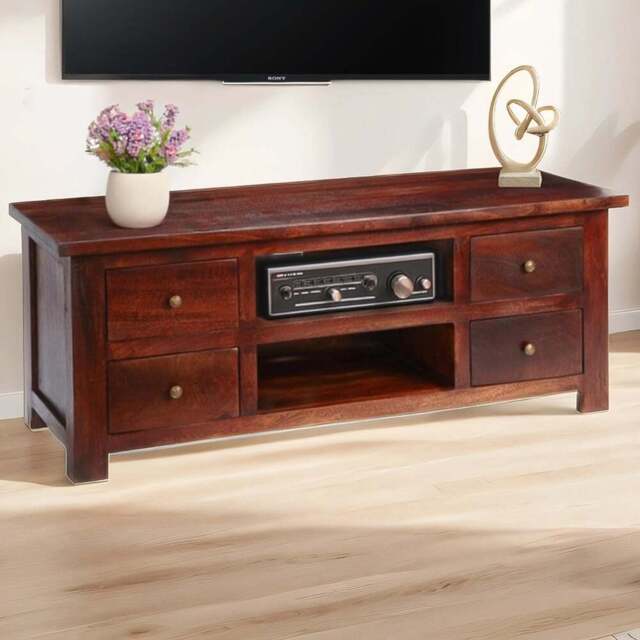 Brooklyn Esma 4 Drawer 2 Shelf Dark Mango TV Unit - Brown - Wilko - image 1
