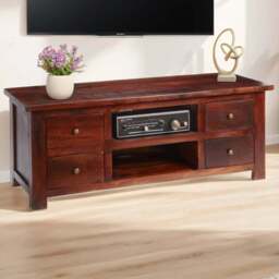 Brooklyn Esma 4 Drawer 2 Shelf Dark Mango TV Unit - Brown - Wilko - thumbnail 1