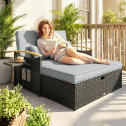 Outsunny 2 Seater Dark Grey Garden Rattan Daybed with Ottoman - Wilko - thumbnail 1