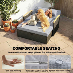Outsunny 2 Seater Dark Grey Garden Rattan Daybed with Ottoman - Wilko - thumbnail 7