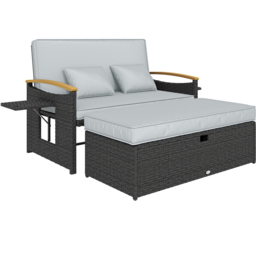 Outsunny 2 Seater Dark Grey Garden Rattan Daybed with Ottoman - Wilko - thumbnail 3