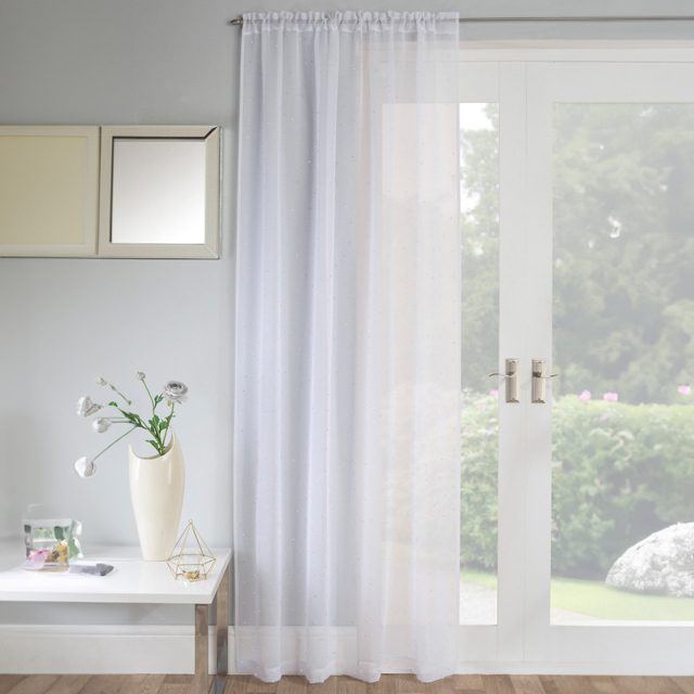 White Jewel Panel Voile Curtain 137 x 140cm - Size: W 137 x D 140cm - Wilko - image 1