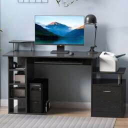 Portland Single Drawer and Shelves Workstation Black - Size: 152 x 60 x 88cm - Wilko