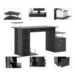 Portland Single Drawer and Shelves Workstation Black - Size: 152 x 60 x 88cm - Wilko - thumbnail 4