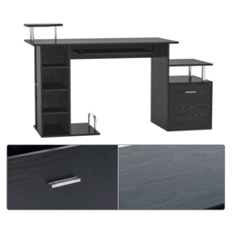 Portland Single Drawer and Shelves Workstation Black - Size: 152 x 60 x 88cm - Wilko - thumbnail 5