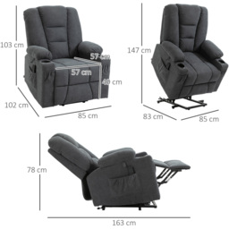 Portland Black Linen Oversized Riser Recliner Chair with Remote - Size: Single - Grey - Wilko - thumbnail 7