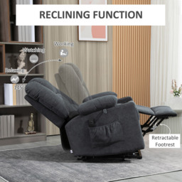 Portland Black Linen Oversized Riser Recliner Chair with Remote - Size: Single - Grey - Wilko - thumbnail 5