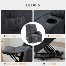 Portland Black Linen Oversized Riser Recliner Chair with Remote - Size: Single - Grey - Wilko - thumbnail 6
