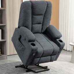 Portland Black Linen Oversized Riser Recliner Chair with Remote - Size: Single - Grey - Wilko