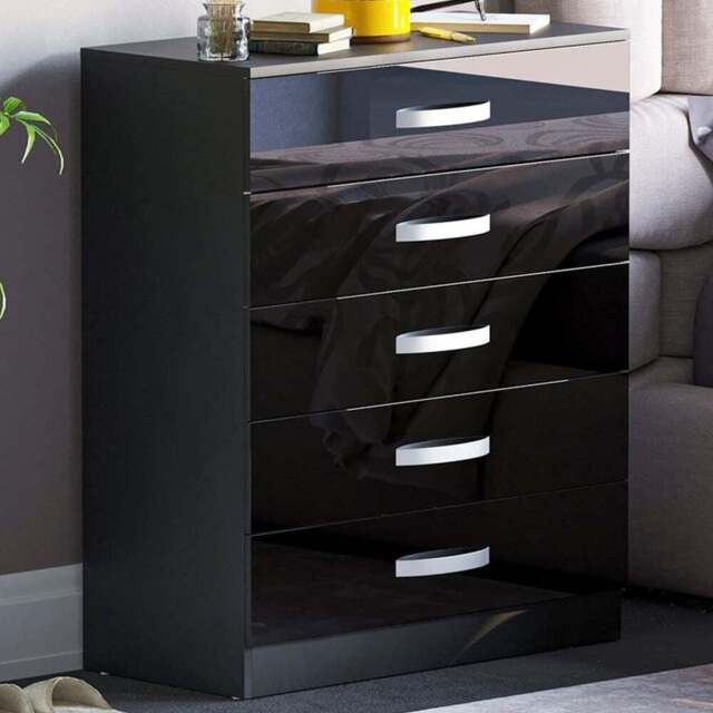 Vida Designs Hulio 5 Drawer Black Chest of Drawers - Wilko - image 1