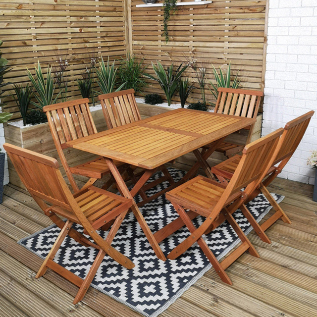 Samuel Alexander Wooden 6 Seater Folding Rectangular Garden Dining Set - Brown - Wilko - image 1