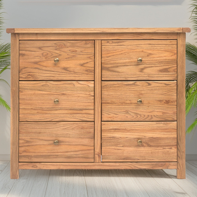 Cabinet Bits Trivento 6 Drawer Brown Brass Knob Chest of Drawers - Wilko - image 1
