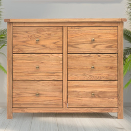 Cabinet Bits Trivento 6 Drawer Brown Brass Knob Chest of Drawers - Wilko