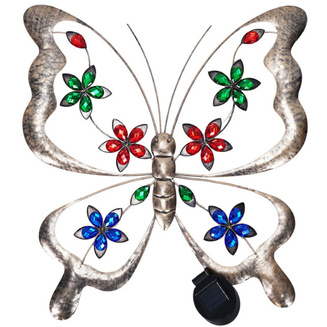 ValueLights Butterfly Solar Outdoor Multi Coloured Wall Art Garden Fence Ornament Light - Size: 3 x 44 x 41.5cm - Wilko - image 1