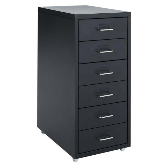 6 Drawer Cabinet with Wheels - Size: 68.5 x 28 x 41cm - Black - Living and Home - Wilko - image 1