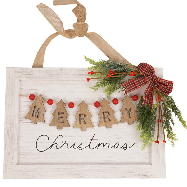 Neutral Merry Christmas Hanging Wall Plaque - Size: 36 x 25cm - Wilko - image 1