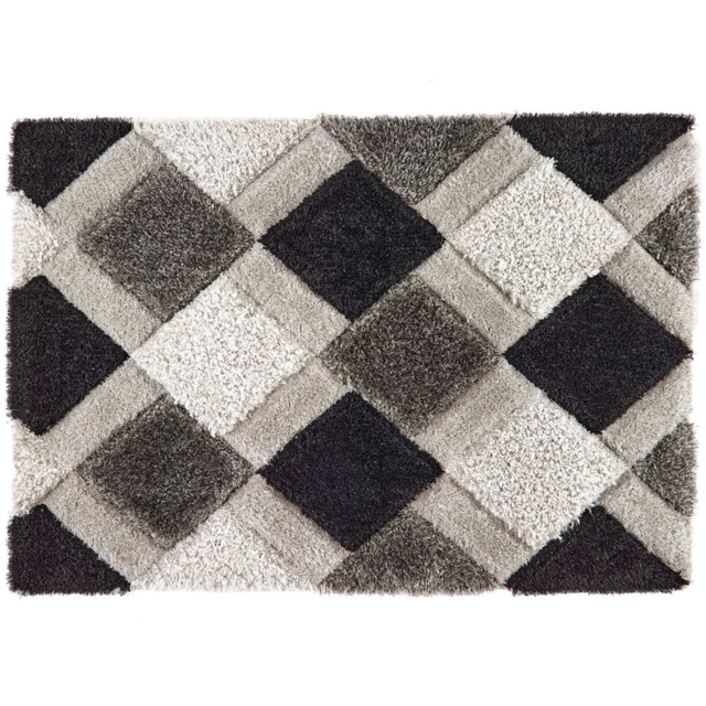 Origins Grey 3D Geo Shaggy Carved Rug 120 x 170cm - Origins Rugs - Wilko - image 1
