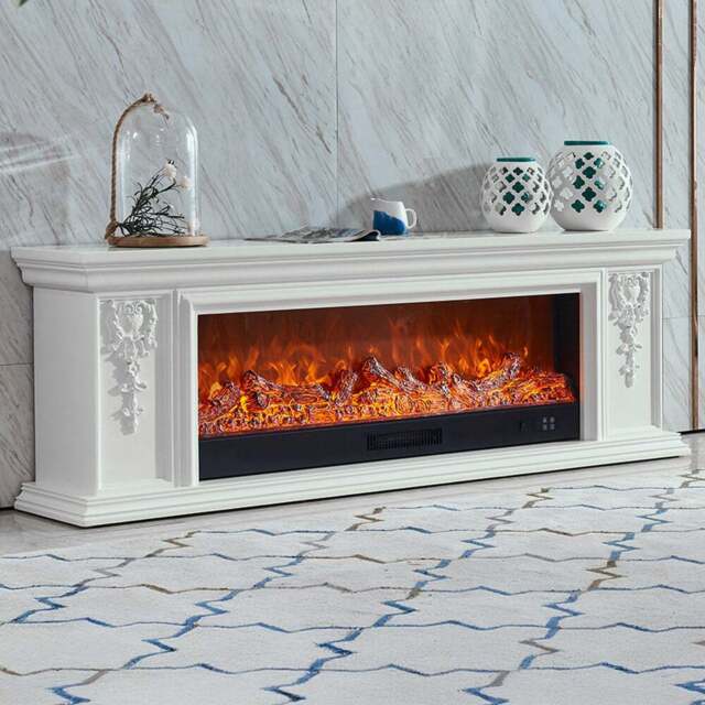 Living and Home Natural resin carved craftsman TV Stand Electric Fireplace Adjustable 7 Flame Colours with Remote - Size: 60 x 180 x 33 cm - White - W - image 1
