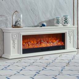 Living and Home Natural resin carved craftsman TV Stand Electric Fireplace Adjustable 7 Flame Colours with Remote - Size: 60 x 180 x 33 cm - White - W - thumbnail 1