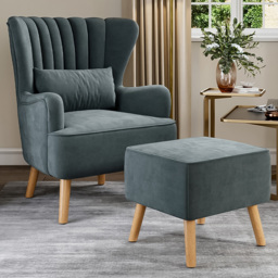 Living and Home Grey Faux Wool Upholstered Armchair and Footstool - Size: Single - Wilko