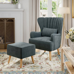 Living and Home Grey Faux Wool Upholstered Armchair and Footstool - Size: Single - Wilko - thumbnail 4