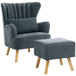 Living and Home Grey Faux Wool Upholstered Armchair and Footstool - Size: Single - Wilko - thumbnail 3
