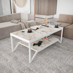 Decorotika Flora Single Shelf White Marble and White Modern Coffee Table - Size: 45.8 x 120 x 60cm - Wilko - thumbnail 5