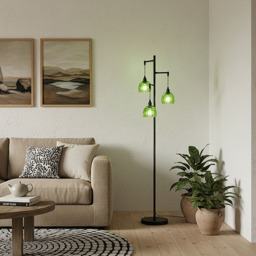 Living and Home Green Crystal Shade Black Metal E14 Floor Lamp - Size: 175 x 24.5 x 24.5cm - Green + Black - Wilko - thumbnail 3