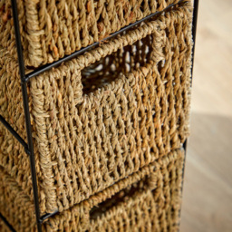 Home Source Ankara 4 Drawer Black and Natural Slim Wicker Basket Storage Unit - Size: 65 x 17 x 20cm - Brown - Wilko - thumbnail 5