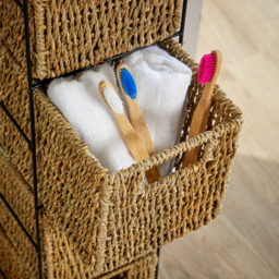 Home Source Ankara 4 Drawer Black and Natural Slim Wicker Basket Storage Unit - Size: 65 x 17 x 20cm - Brown - Wilko - thumbnail 6