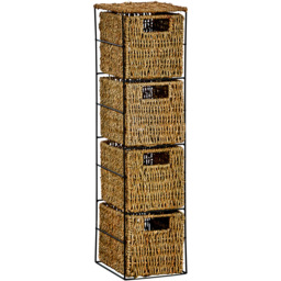 Home Source Ankara 4 Drawer Black and Natural Slim Wicker Basket Storage Unit - Size: 65 x 17 x 20cm - Brown - Wilko - thumbnail 3