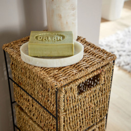 Home Source Ankara 4 Drawer Black and Natural Slim Wicker Basket Storage Unit - Size: 65 x 17 x 20cm - Brown - Wilko - thumbnail 4