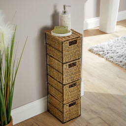 Home Source Ankara 4 Drawer Black and Natural Slim Wicker Basket Storage Unit - Size: 65 x 17 x 20cm - Brown - Wilko - thumbnail 7