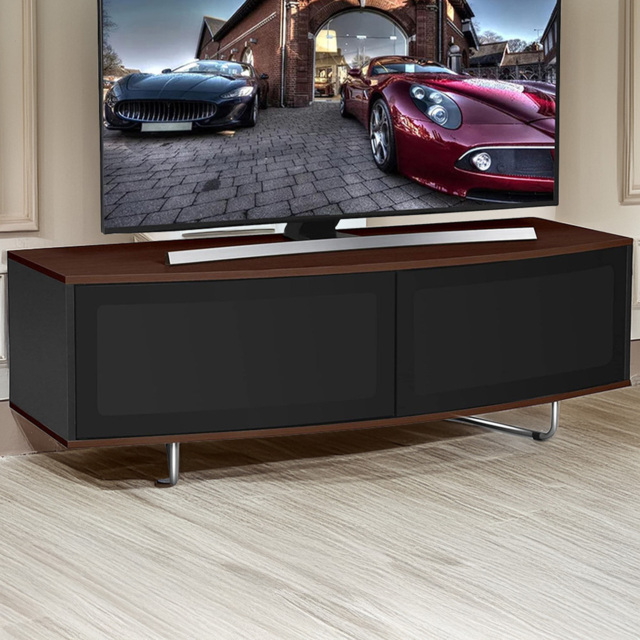 Centurion Supports Caru Gloss Black and Walnut 2 Door TV Unit - Size: 43 x 120 x 50cm - Multi - Wilko - image 1
