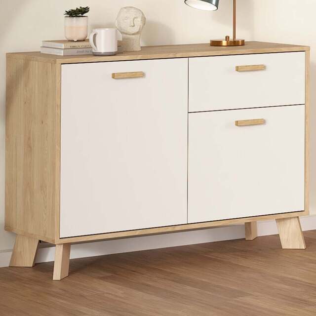 Furniture To Go 2 Door Single Drawer White and Brown Sideboard - Wilko - image 1