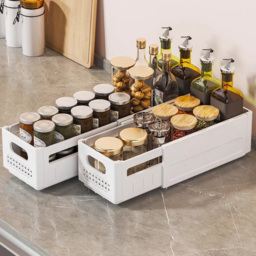 H&O Direct Small Plastic Expandable Storage Organiser - Size: 8 x 10 x 48cm - Cream - Wilko - thumbnail 4