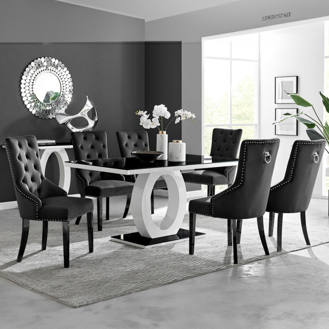 Furniturebox Lucia Kensington 6 Seater Dining Set Black Gloss - Wilko - image 1
