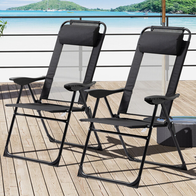 Outsunny Set of 2 Black Foldable Sun Lounger - Size: 1 Seater - Wilko - image 1