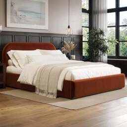 Flair Alba Double Burnt Orange Velvet Ottoman Bed - Wilko