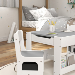 HOMCOM 3 Piece White Kids Table and Chair Set - Size: 48 x 61.5 x 61.5cm - Grey - Wilko - thumbnail 4