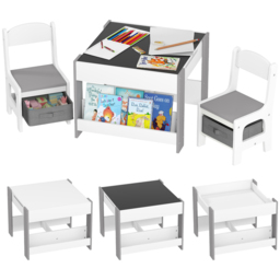 HOMCOM 3 Piece White Kids Table and Chair Set - Size: 48 x 61.5 x 61.5cm - Grey - Wilko - thumbnail 3