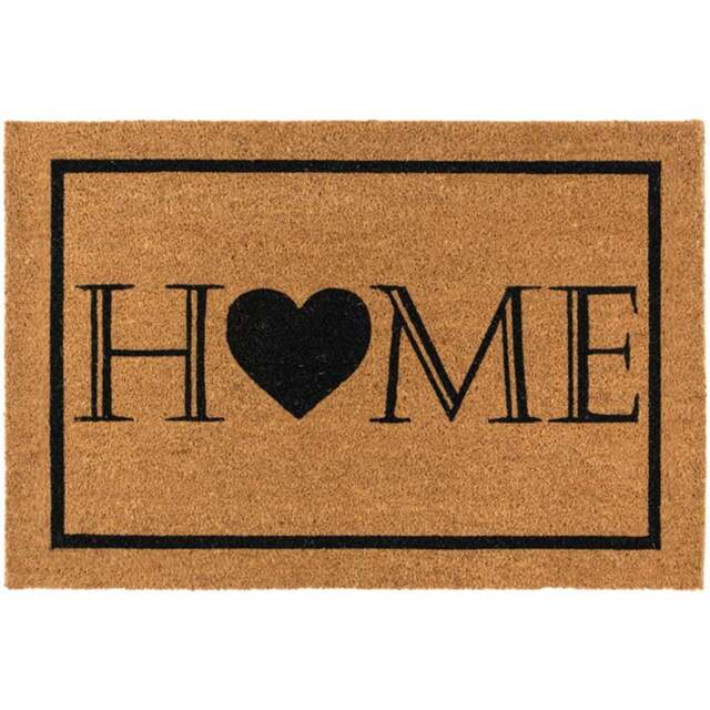 JVL Heart Home Welcome Coir Latex Backed Door Mat 60 x 90cm - Size: 90 x 60 x 2cm - Brown - Wilko - image 1