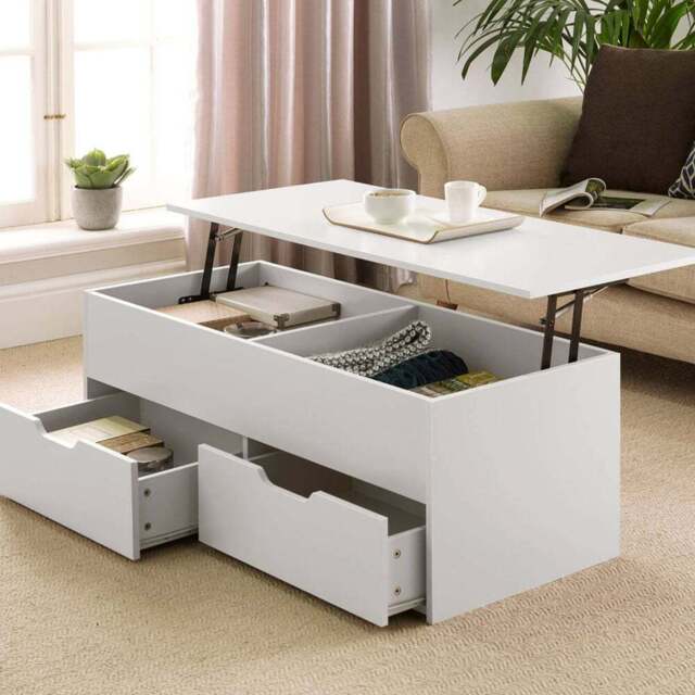 Home Source Bruges 2 Drawer Single Shelf White Lift Up Coffee Table - Size: 40 x 105 x 45cm - Wilko - image 1