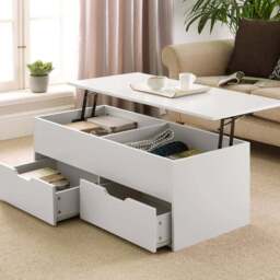 Home Source Bruges 2 Drawer Single Shelf White Lift Up Coffee Table - Size: 40 x 105 x 45cm - Wilko - thumbnail 1