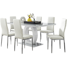 Furniturebox Lucia Valera 6 Seater Dining Set Grey Gloss White and Chrome - Wilko - thumbnail 3