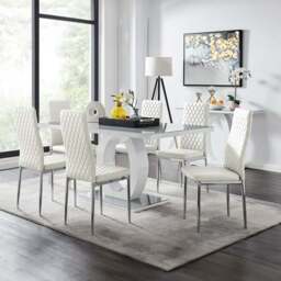 Furniturebox Lucia Valera 6 Seater Dining Set Grey Gloss White and Chrome - Wilko - thumbnail 1