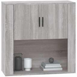 vidaXL 2 Door Single Open Shelf Grey Sonoma Wall Mounted Cabinet - Size: 80 x 80 x 33cm - Wilko - thumbnail 4