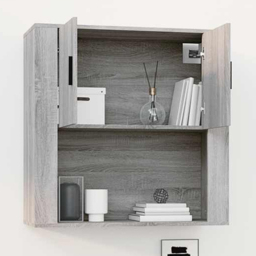 vidaXL 2 Door Single Open Shelf Grey Sonoma Wall Mounted Cabinet - Size: 80 x 80 x 33cm - Wilko